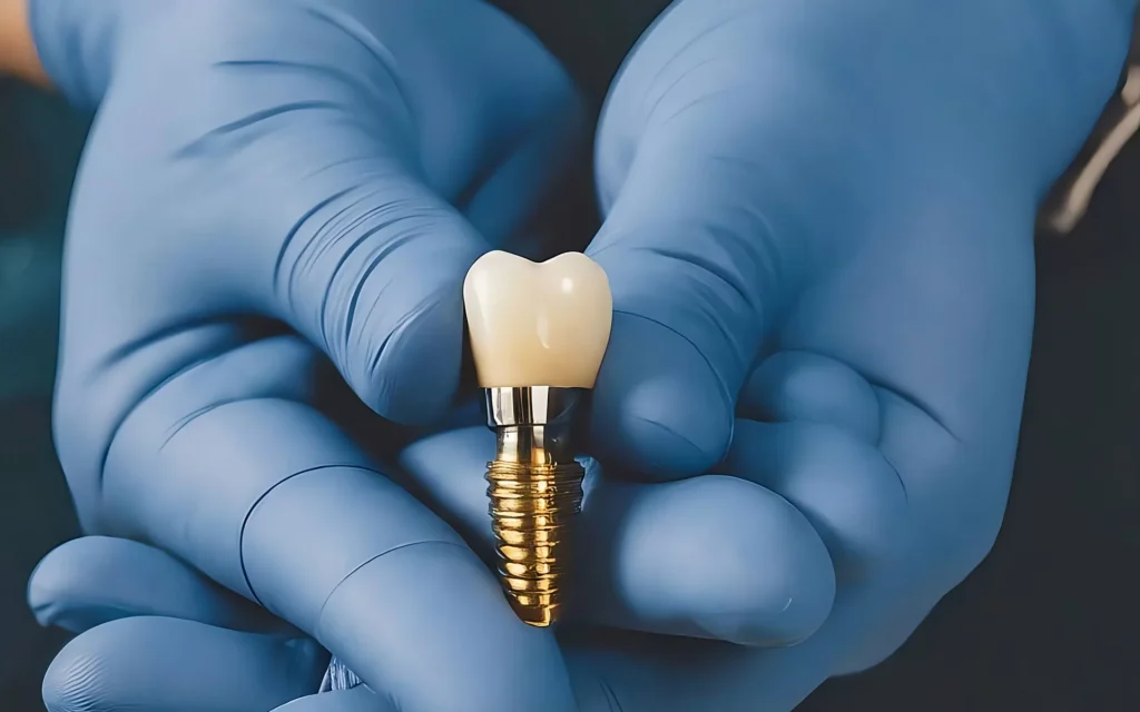 A full image of the implant with the tooth placed on the implant root